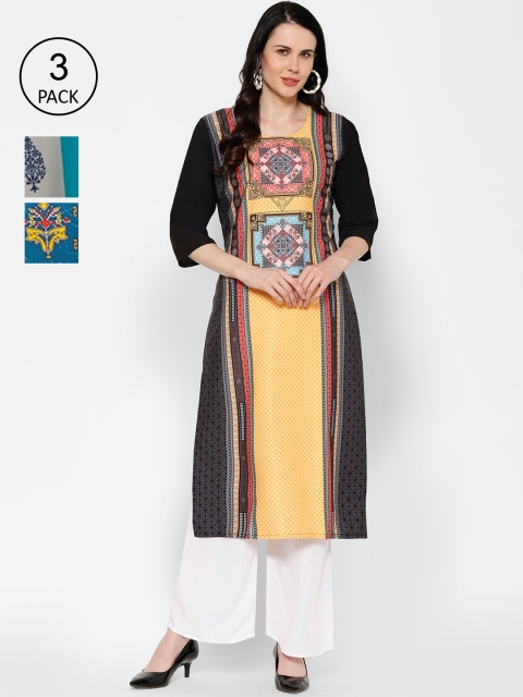 

7Threads Women Multicoloured Printed Straight Kurta Pack of 3, Multi