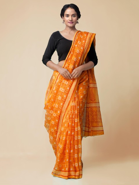 

Unnati Silks Orange Pure Cotton Printed Kota Saree