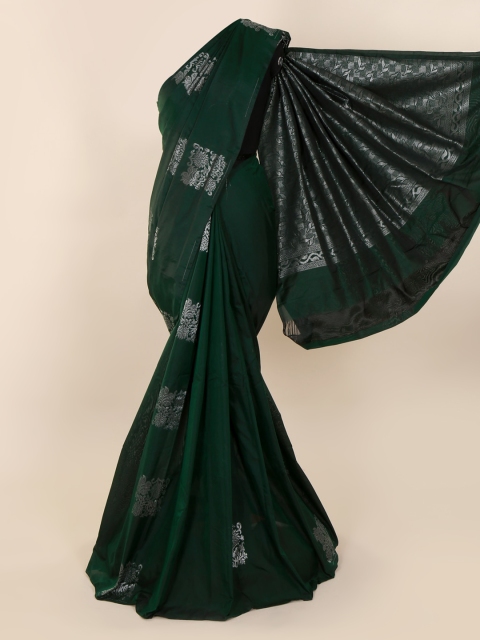 

Pothys Green & Silver-Toned Silk Cotton Woven Design Saree