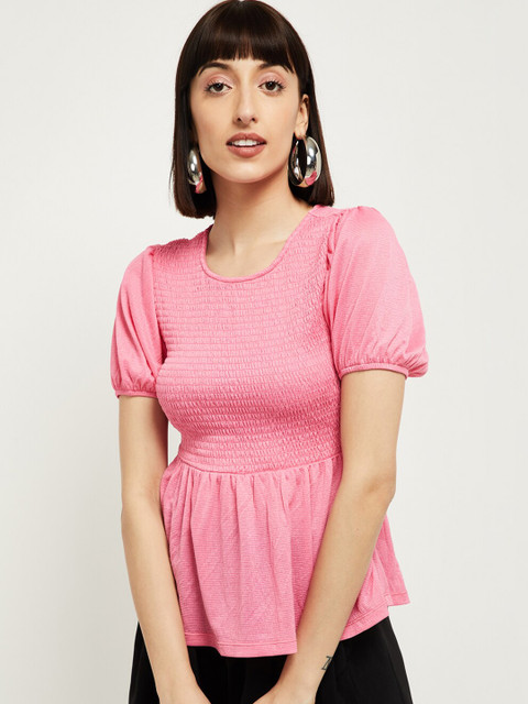 

max Women Pink Smocked Peplum Top
