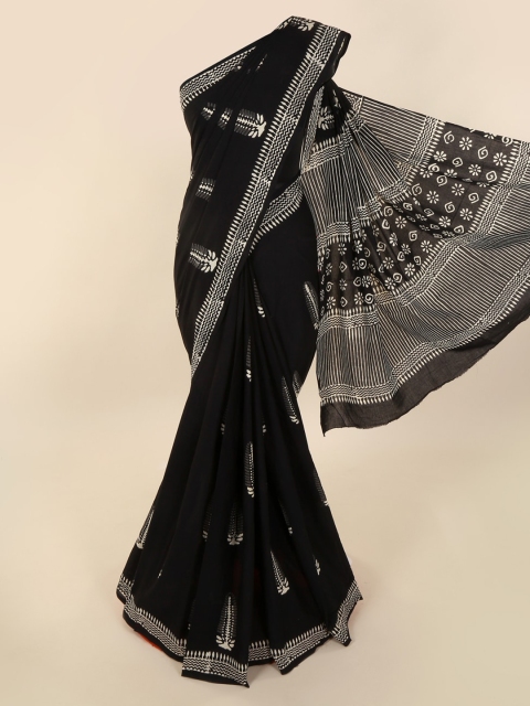 

Pothys Black & Beige Pure Cotton Printed Saree