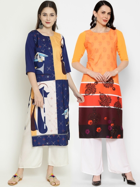 

7Threads Women Multicoloured Printed Straight Kurta Set of 2, Multi