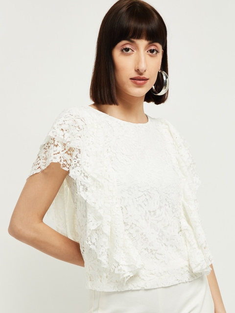

max Women Cream-Coloured Self Design Top