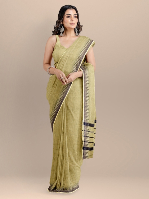 

BharatSthali Khaki & Black Silk Cotton Solid Mangalagiri Saree