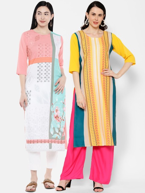 7Threads Women Multicoloured Printed Straight Kurta, Multi