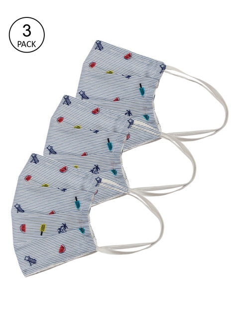 

Bellofox Unisex Pack of 3 Blue & White Printed 3Ply Reusable Protective Outdoor Face Masks