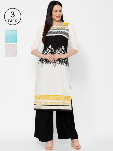 

7Threads Women Pack Of 3 Printed Straight Kurtas, Blue