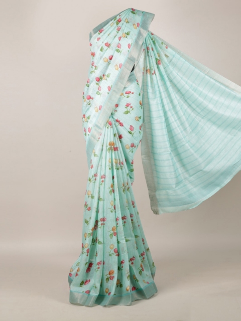 

Pothys Blue Printed Linen Blend Saree