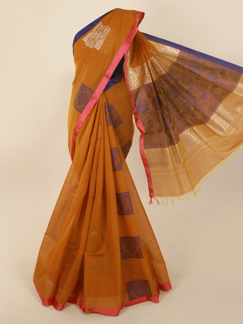 

Pothys Mustard Brown & Gold-Toned Pure Cotton Woven Design Saree