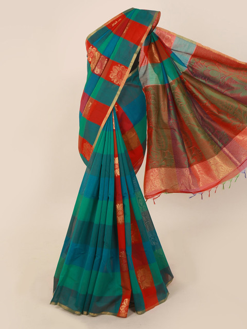 

Pothys Red & Blue Pure Cotton Woven Design Saree