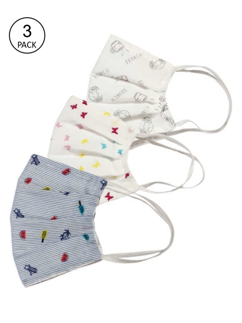Bellofox Unisex Pack Of 3 Printed 3-Ply Cloth Face Masks, White