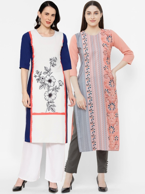 

7Threads Women Multicoloured Printed Straight Kurta Pack Of 2, Multi