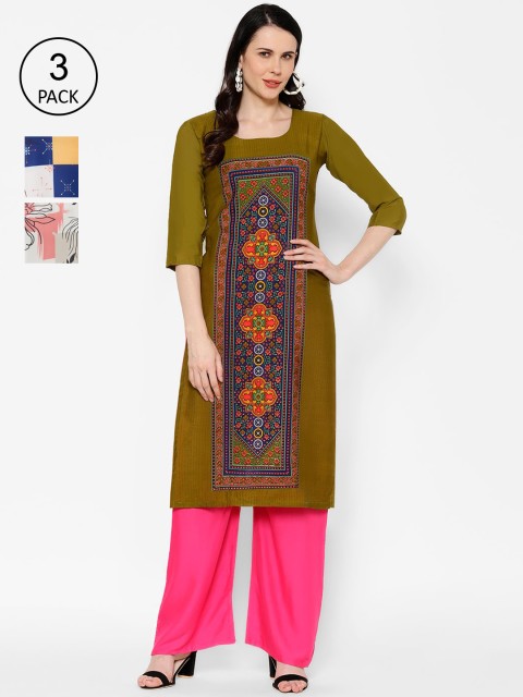 

7Threads Women Multicoloured Printed Straight Kurta Pack Of 3, Multi
