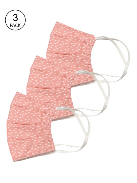 

Bellofox Unisex Pack Of 3 Peach Coloured & White Printed 3-Ply Protective Cloth Masks