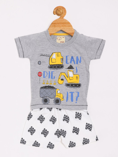 

Olio Kids Boys Grey & White Printed T-shirt with Shorts