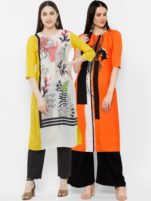 

7Threads Women Multicoloured Printed Straight Kurta Pack Of 2, Multi