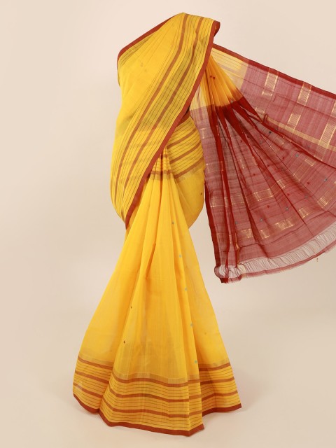 

Pothys Yellow & Red Pure Cotton Solid Saree