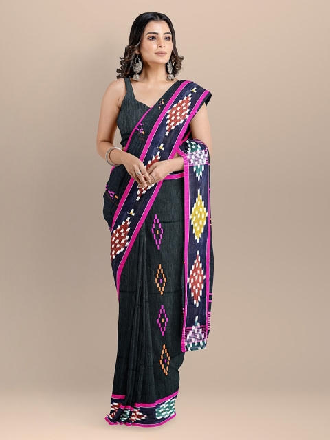 

BharatSthali Black & Pink Pure Cotton Woven Design Sambalpuri Saree