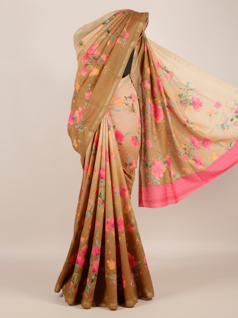 

Pothys Brown Printed Jute Silk Saree