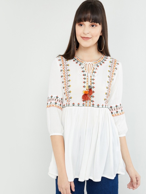 

max Women White Embroidered Top