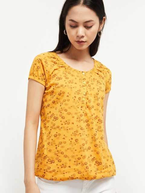 

max Women Mustard Yellow Printed Top