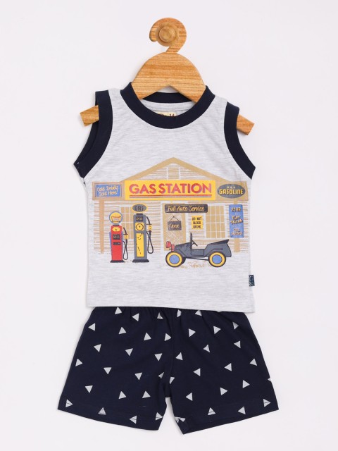 

Olio Kids Boys Grey & Navy Blue Printed T-shirt with Shorts