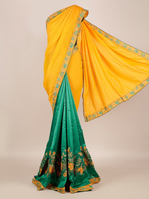 

Pothys Yellow & Green Jute Silk Solid Saree
