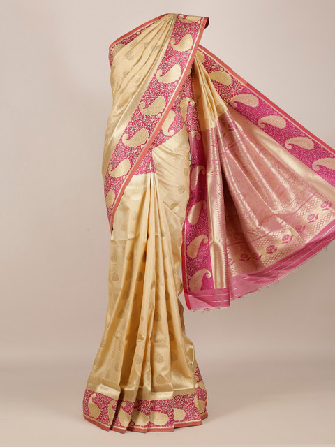 

Pothys Cream-Coloured & Pink Jute Silk Woven Design Saree