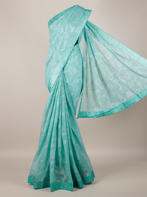 

Pothys Blue Printed Poly Georgette Saree