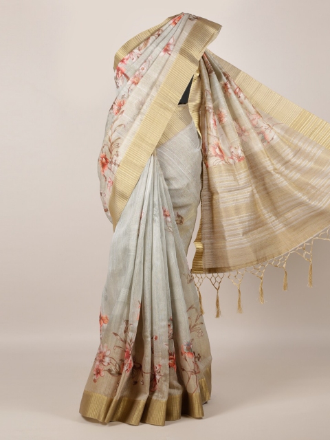 

Pothys Cream-Coloured & Gold-Toned Jute Silk Printed Saree
