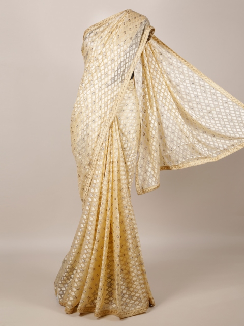 

Pothys Cream-Coloured Printed Poly Georgette Saree