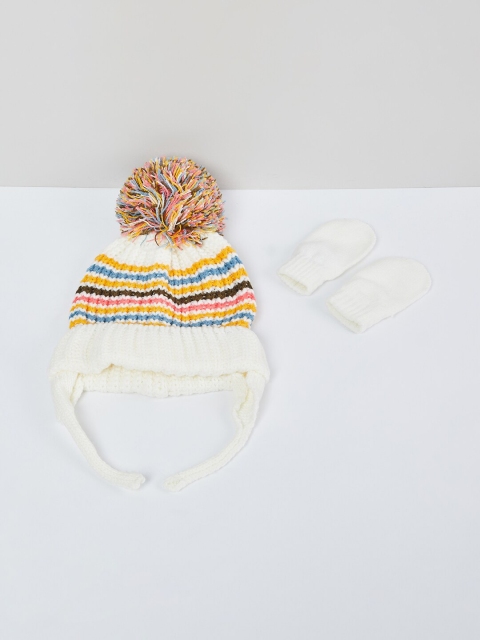 

max Boys White & Yellow Printed Beanie