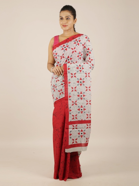 

Pothys Grey & Red Pure Cotton Printed Saree