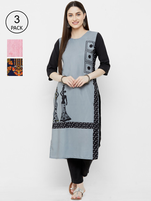 

7Threads Women Pack Of 3 Printed Straight Kurta, Multi