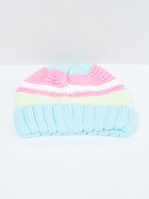 

max Girls Turquoise Blue & Pink Self Design Beanie
