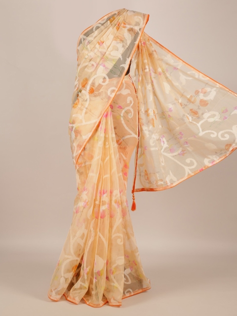 

Pothys Peach-Coloured & Off-White Jute Silk Woven Design Saree