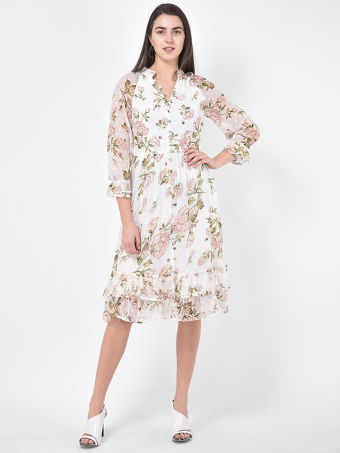 

Latin Quarters Women Off-White Printed Fit and Flare Dress