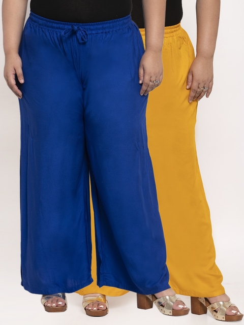 

TAG 7 PLUS Women Pack Of 2 Blue & Yellow Solid Flared Palazzos