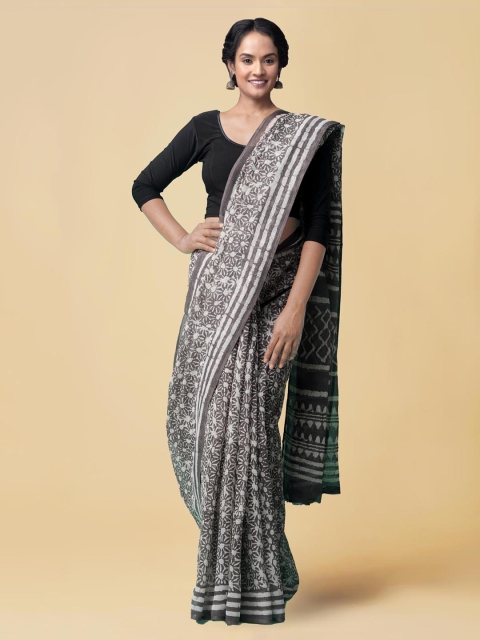 

Unnati Silks Grey & Off-White Pure Cotton Printed Kota Saree