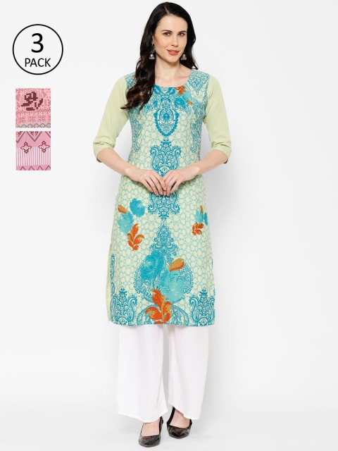 

7Threads Women Multicoloured Set of 3 Printed Panelled Straight Kurta, Multi