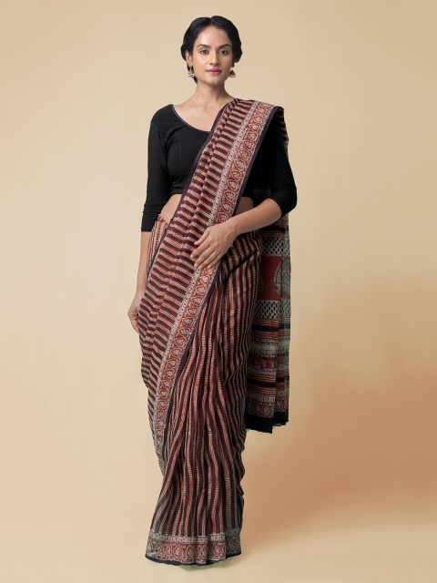 

Unnati Silks Cream-Coloured & Maroon Pure Cotton Printed Handloom Kota Saree