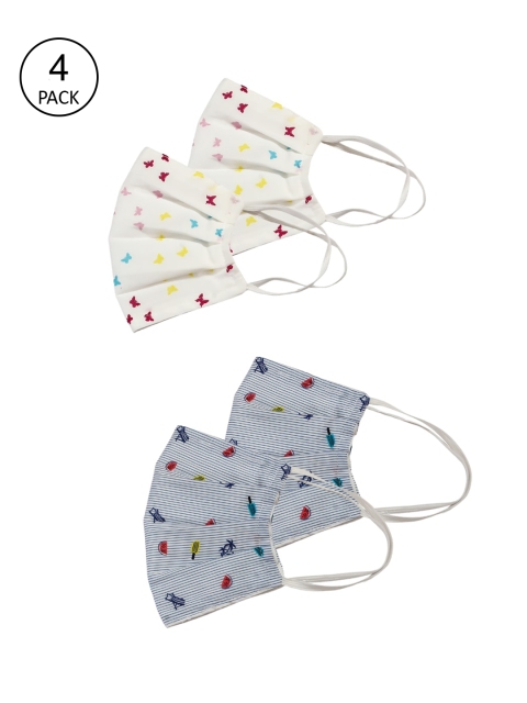 

Bellofox Pack Of 4 Printed 3-Ply Reusable Cloth Face Masks, White