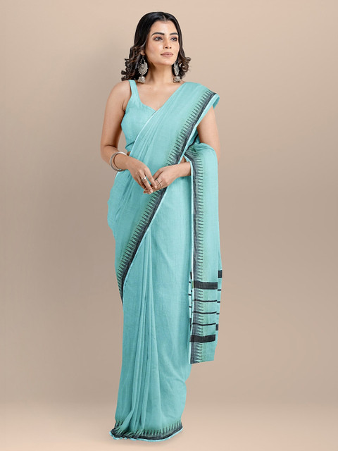 

BharatSthali Blue Silk Cotton Solid Mangalagiri Handloom Saree