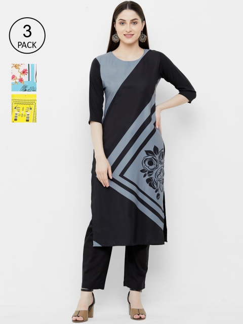 

7Threads Women Multicoloured Printed Straight Kurta Pack of 3, Multi