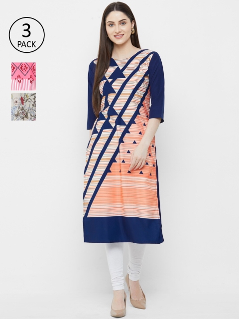 

7Threads Women Pack of 3 Printed Straight Kurta, Multi