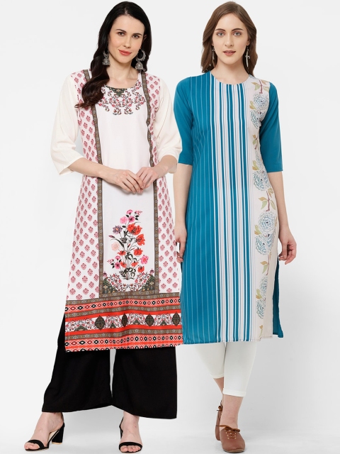 

7Threads Women Multicoloured Printed Straight Kurta Pack Of 2, Multi