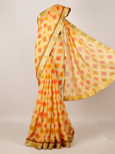 

Pothys Peach-Coloured Printed Poly Georgette Saree