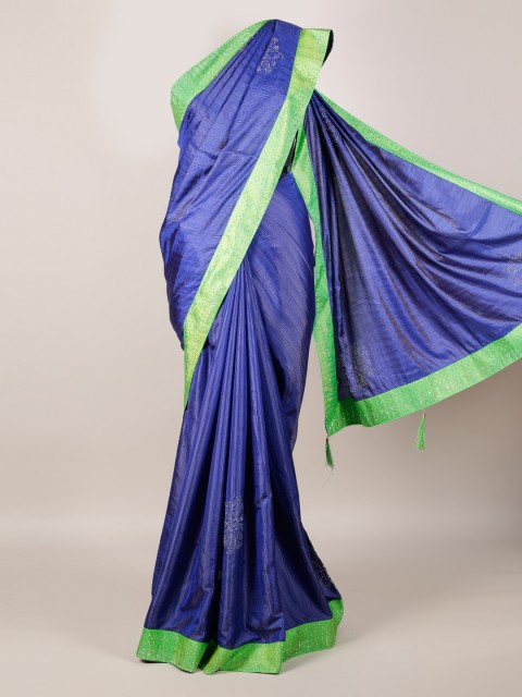 

Pothys Navy Blue & Green Jute Silk Solid Saree