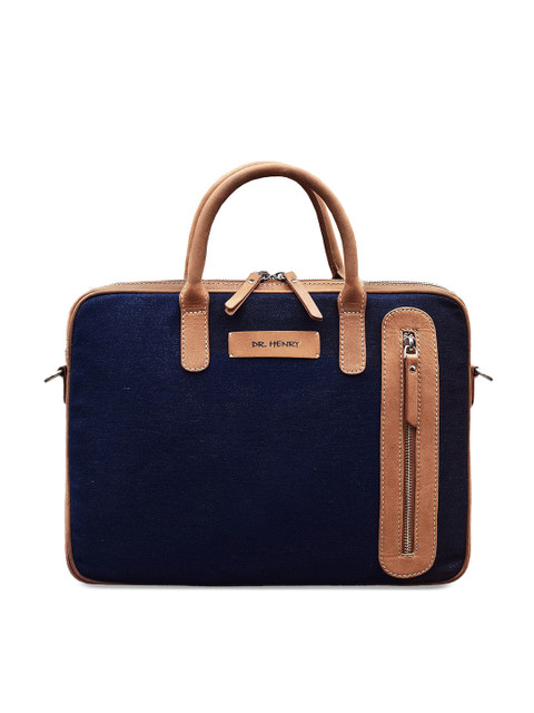 

DR. HENRY Unisex Blue & Brown Textured 14 Inch Laptop Bag