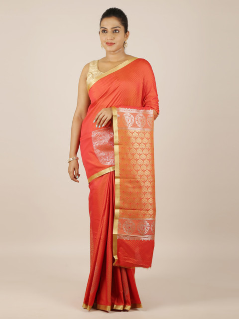 

Pothys Orange & Gold-Toned Art Silk Woven Design Saree